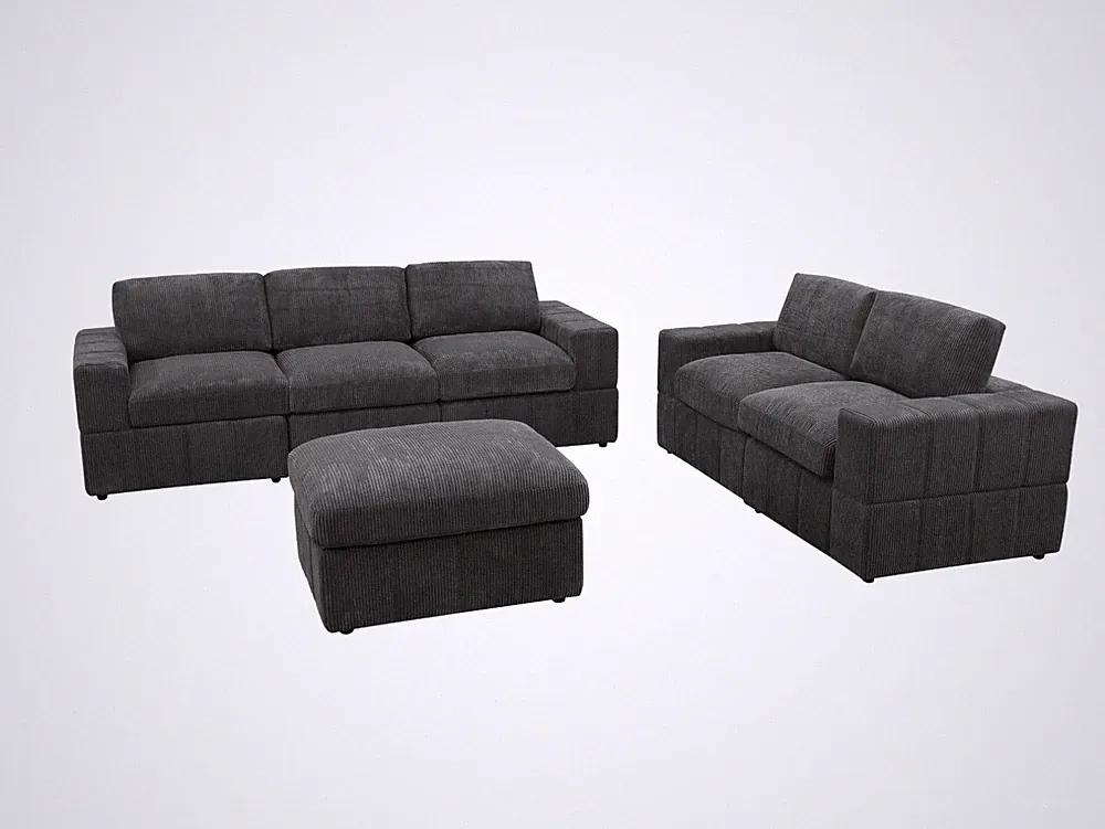 Dark Grey Corduroy 7-Piece Modular Sofa – Living Room Sectional Set