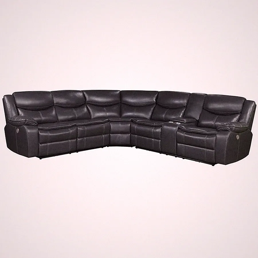 DARK GREY GRAY FAUX LEATHER POWER RECLINING SOFA SECTIONAL LIVING ROOM FURNITURE