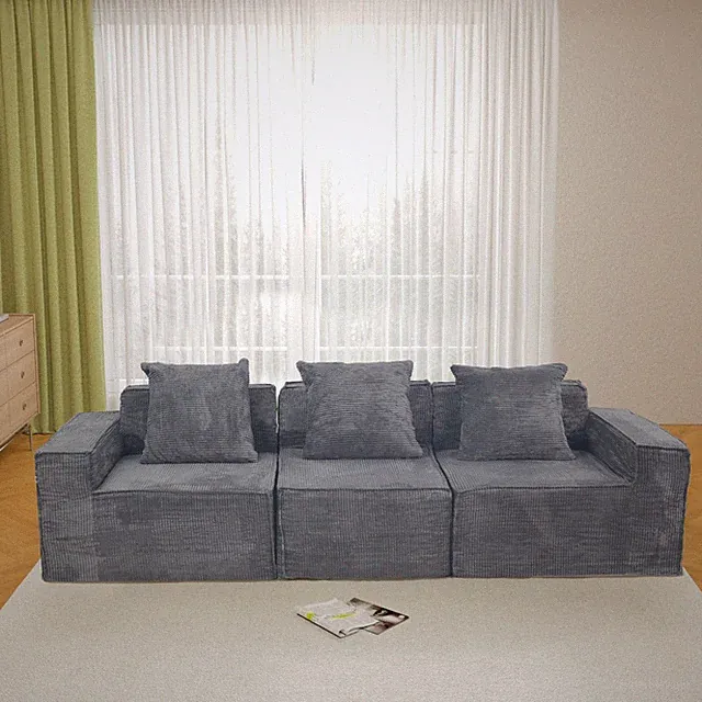 Dark grey modern 3-Seater Convertible Modular Sectional Sofa
