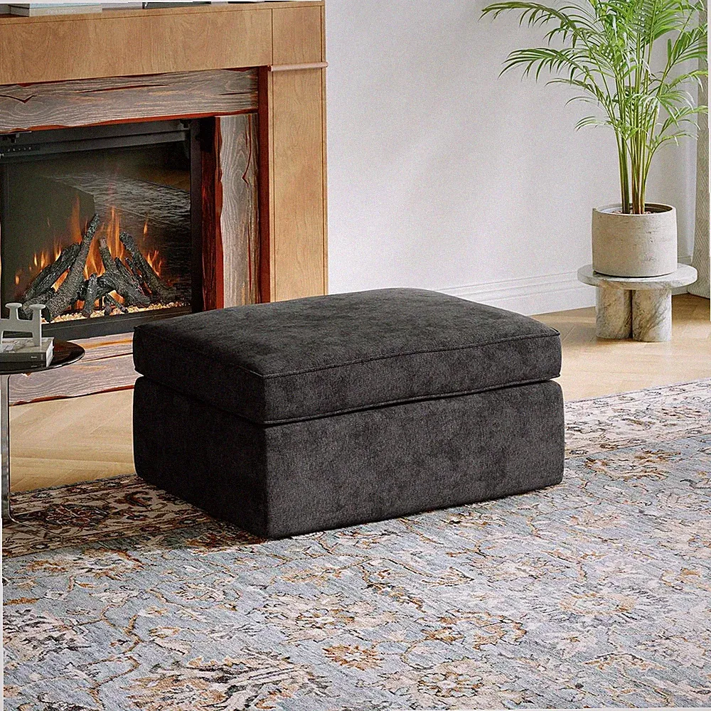Dark Grey Modular Sectional Sofa with Ottoman & Removable Chenille Cover