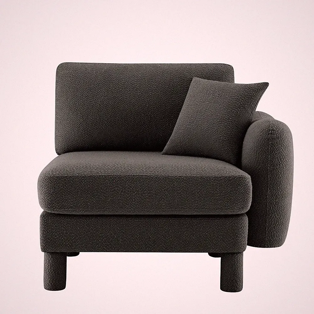 Dark Grey Polyester Accent Sofa Modern Curved Armrest Couch with Pillow