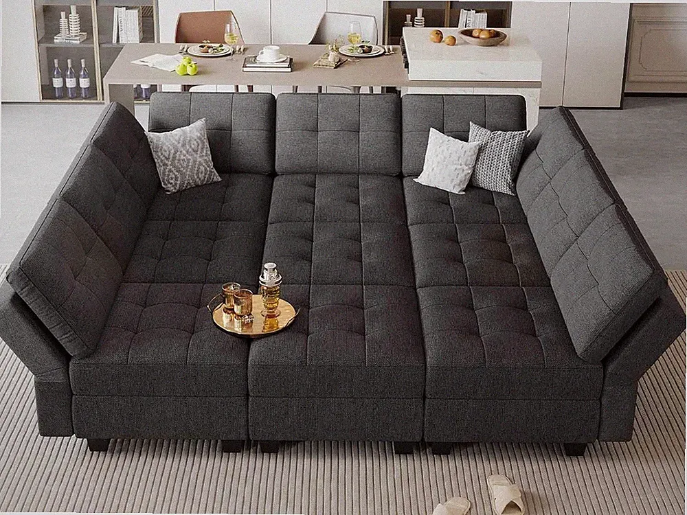 Dark Grey Reversible Modular Sleeper Sofa with Storage - Stylish Sectional Couch
