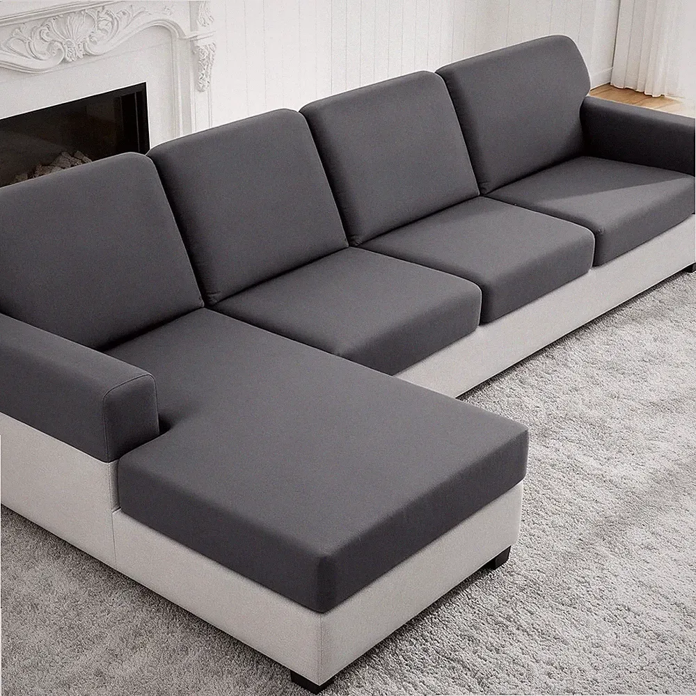 Dark Grey Stretch Sectional Sofa Couch Covers 3 Seater Chaise Protector