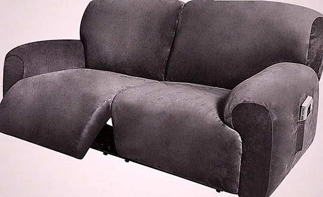 Dark Grey Velvet 75-100" 6-Piece Reclining Sofa Cover - Non-Slip Design