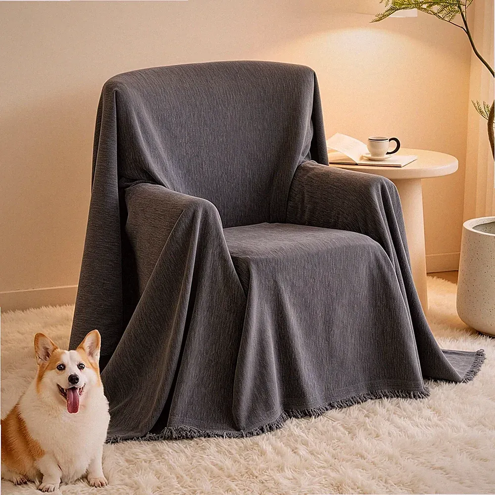 Dark Grey Washable Dog Couch Covers Sofa Cover for L Shape Sectional 71" x 91