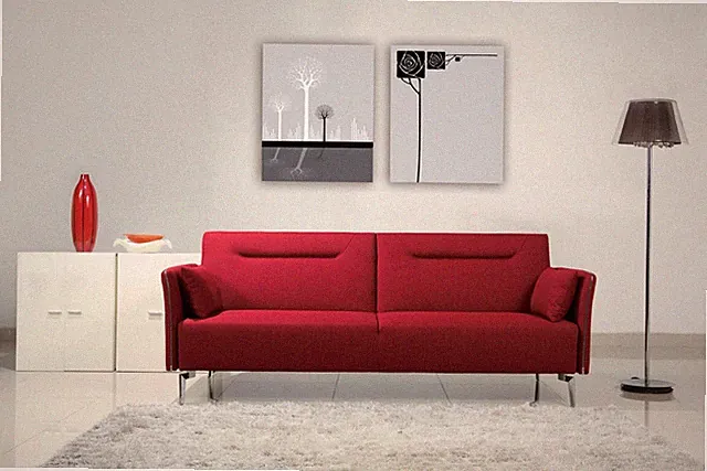 Davenport Mid-Century Red Fabric Single Sofa Bed
