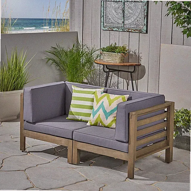 Dawson Outdoor Sectional Loveseat Set - 2-Seater - Acacia Wood - Outdoor Cushion