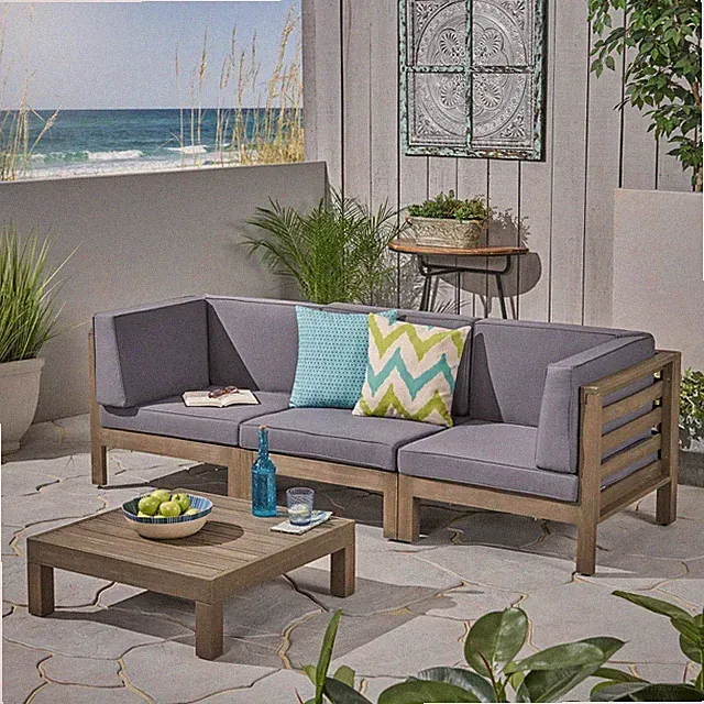 Dawson Outdoor Sectional Sofa Set with Coffee Table - 4-Piece 3-Seater - Acacia