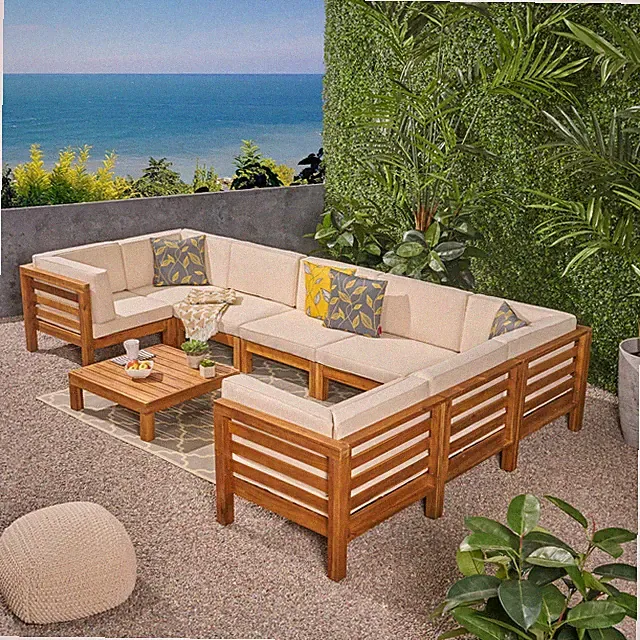 Dawson Outdoor U-Shaped Sectional Sofa Set with Coffee Table - 9-Piece 8-Seater