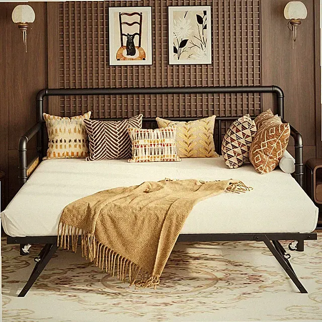 Daybed and Pop Up Trundle Bed, Full Day Bed with Classic Headboard | Sofa Bed