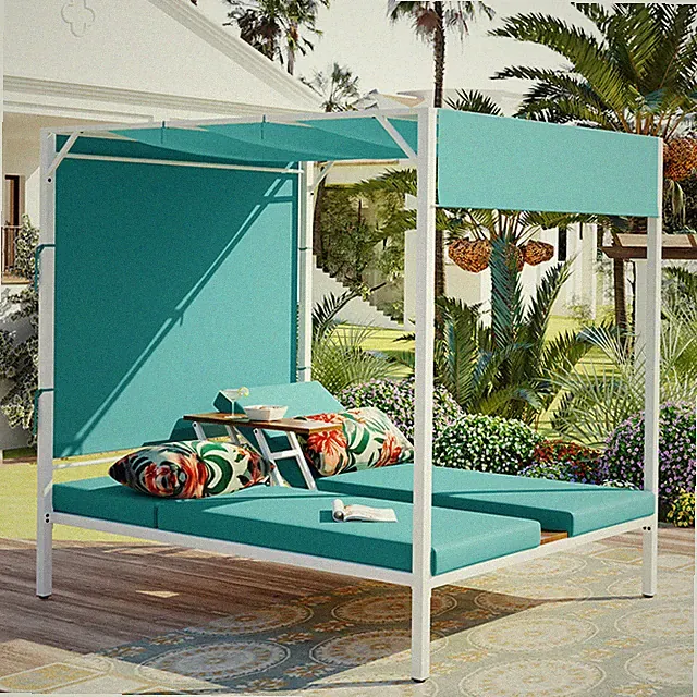 Daybed Outdoor Patio Lounge Bed Sunbed with Adjustable Roof Adjustable Seats