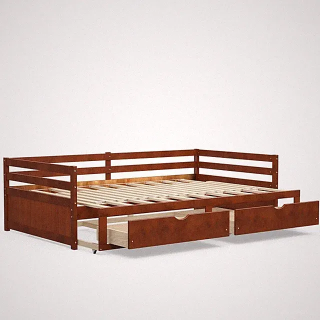Daybed Platform Bed Frame Sofa Bed Frame Living Room w/Trundle & Storage Drawers