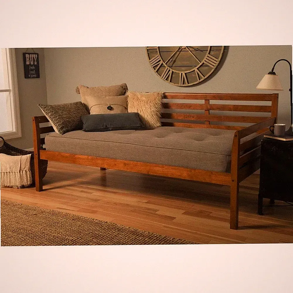 Daybed Sofa Bed with Stone Tone Matress in Natural Wood Finish