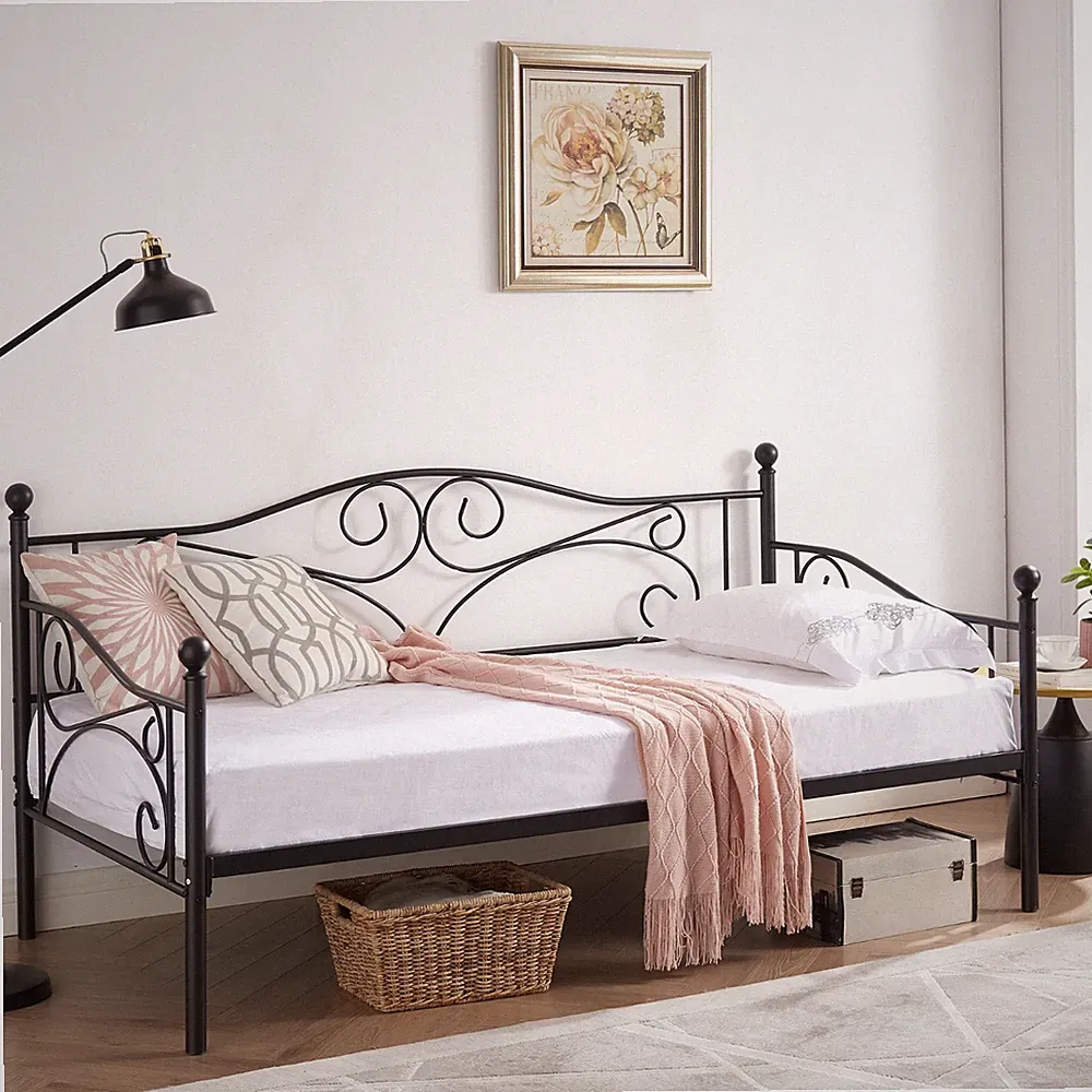 Daybed Twin Size Bed Frame Sofa Platform Metal Slats Support w/Headboard