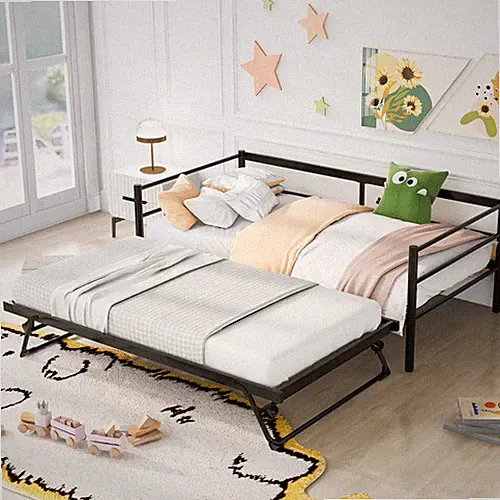 Daybed with Trundle Heavy Duty Metal Sofa Bed for Bedroom Guest Room Living Room