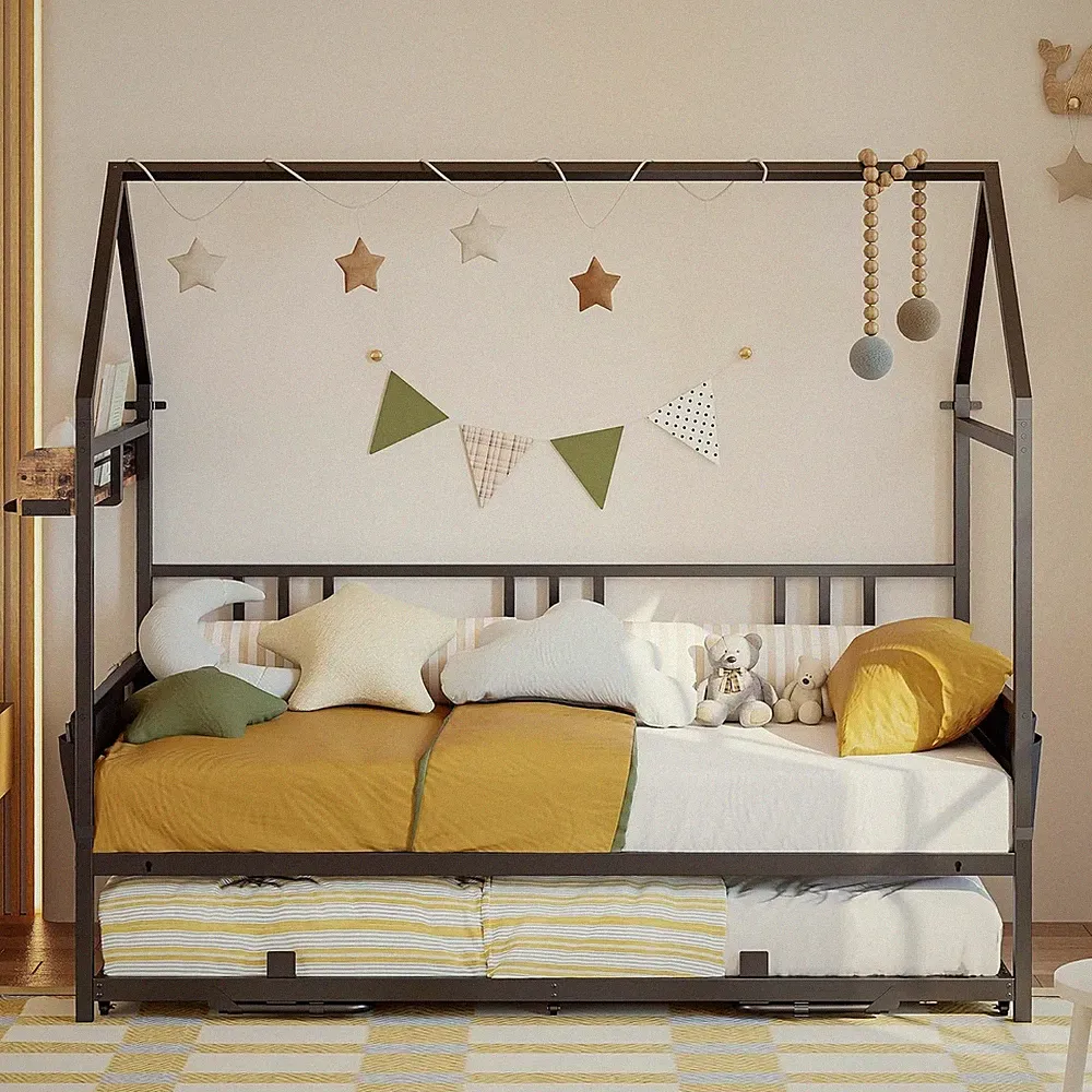 Daybed with Trundle, House Shaped Twin Bed Frame with Storage,Day Sofa Bed for