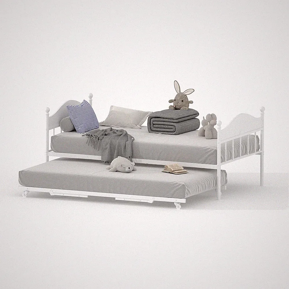 Daybed with Trundle, Metal Twin Size Day Bed with Stylish Headboard, Sofa Bed...
