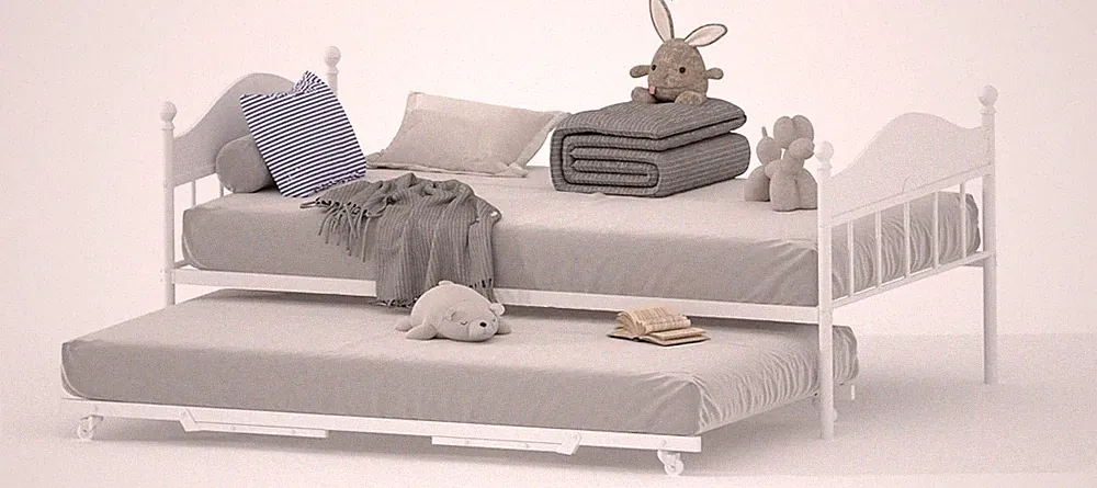 Daybed with Trundle, Metal Twin Size Day Bed with Stylish Headboard, Sofa