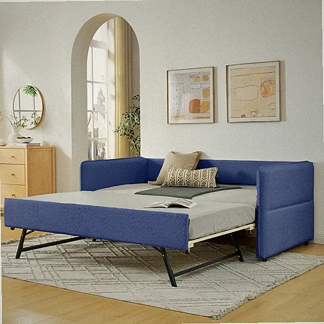 Daybed with Twin Size Pop-up Trundle Upholstered Tufted Sofa Bed, Twin Size