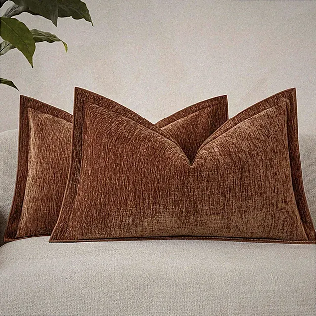 Decorative Chenille Luxury Throw Pillow Covers with Wide Edge, Textured Lumba...