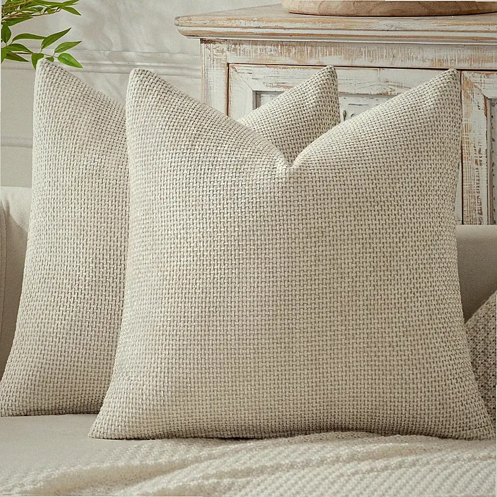 Decorative Couch Throw Pillow Covers 18X18 Inch Neutral Beige 2 Pack | Modern Bo