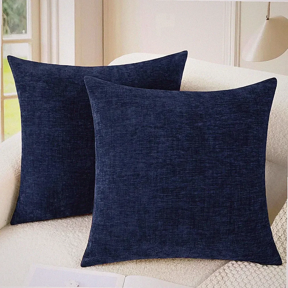 Decorative Couch Throw Pillow Covers 18X18 Inches Navy Blue | Pack of 2 Cozy Che