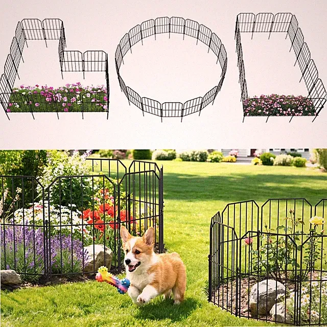Decorative Metal Garden Fence 10FT x 24IN No Dig Outdoor Fence Panel Design A