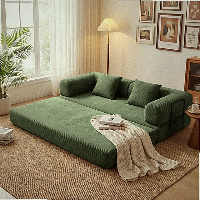 Deep Green Convertible Sofa Bed 2-in1 Foldable Futon Sofa with Removable Pillows