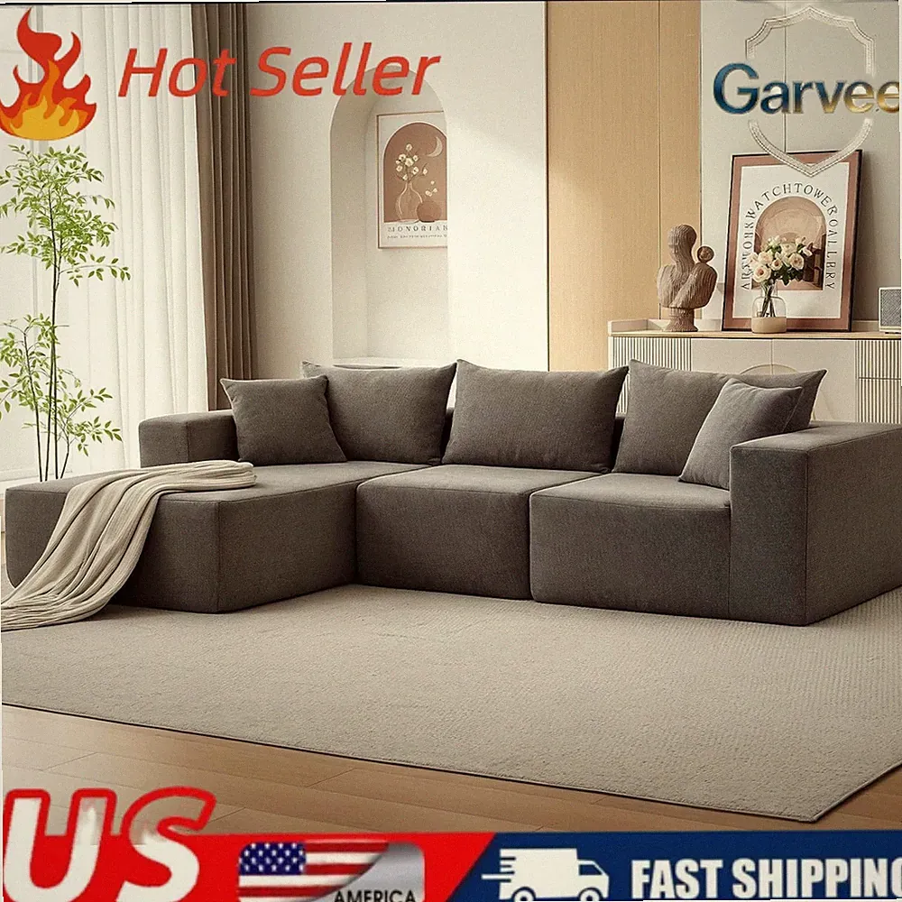 Deep Seat 108in Modern Cloud Sectional Couch, L-Shaped Chaise, No Assembly, Fluf