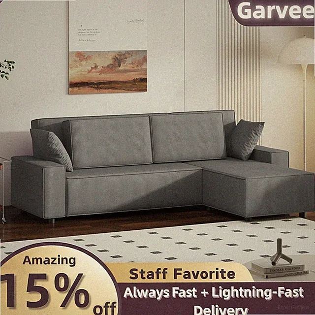 Deep Seat 96" L Shaped Stripe Corduroy Cloud Couch Sofa Movable Ottoman