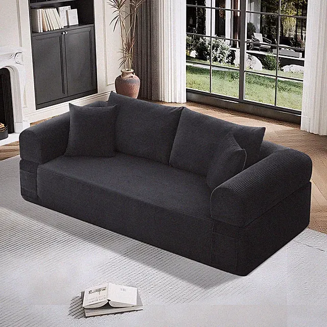 Deep Seat Boneless Couch for Living Room, No-Assembly Sofa in a Box, Corduroy