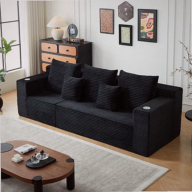 Deep Seat Corduroy Modular Cloud Couch with Cup Holders, No Assembly Required