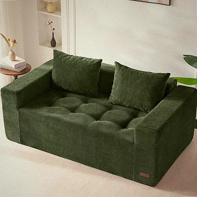 Deep Seat Modular Loveseat Sofa, No Assembly, Dark Green Chenille Couch