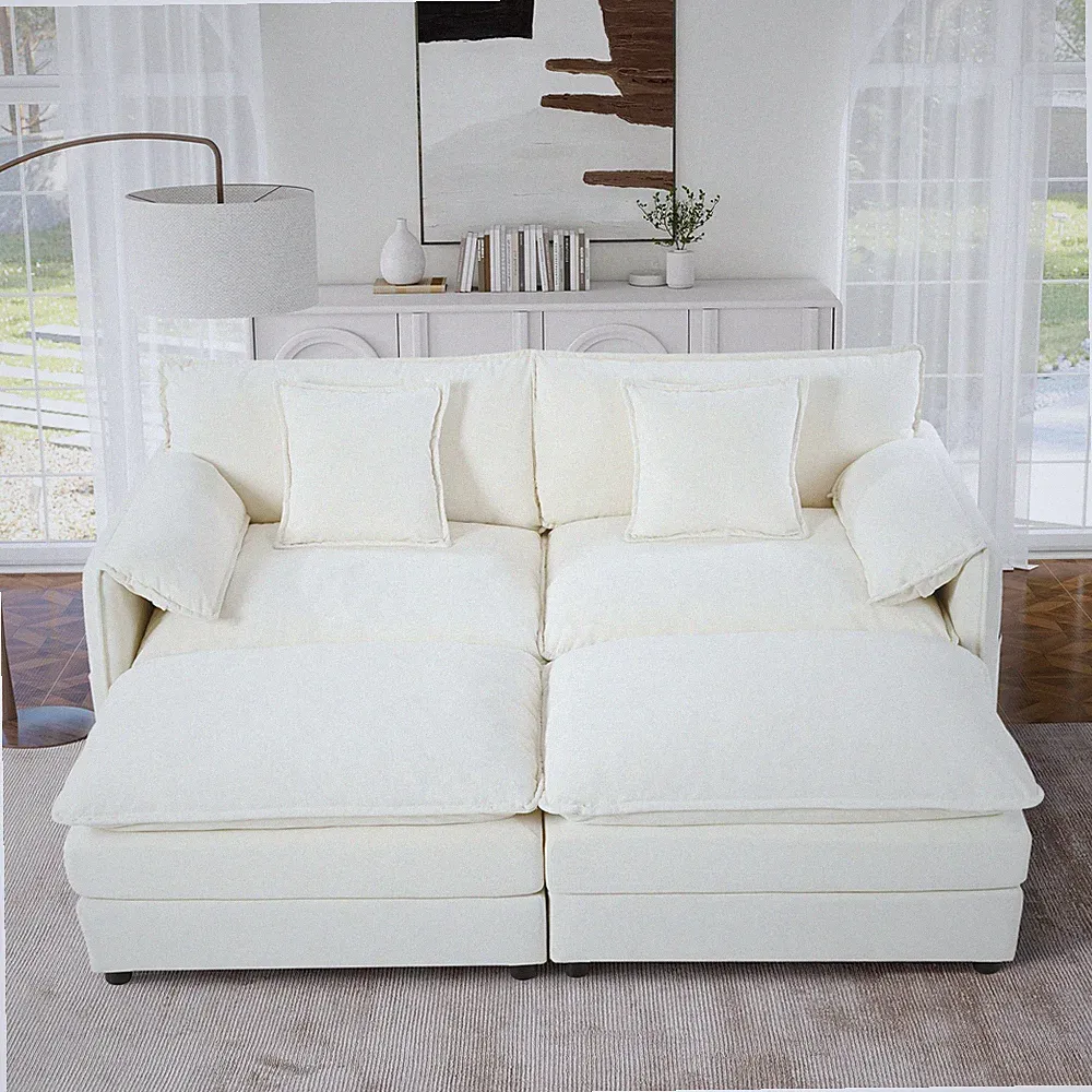 Deep Seat Sectional Loveseat Couch Cloud Sofa with 2 Ottomans & Soft Pillows