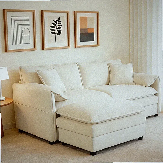 Deep Seat Sectional Sofa Cloud Couch with Ottoman, Modern Chenille Comfy Lov