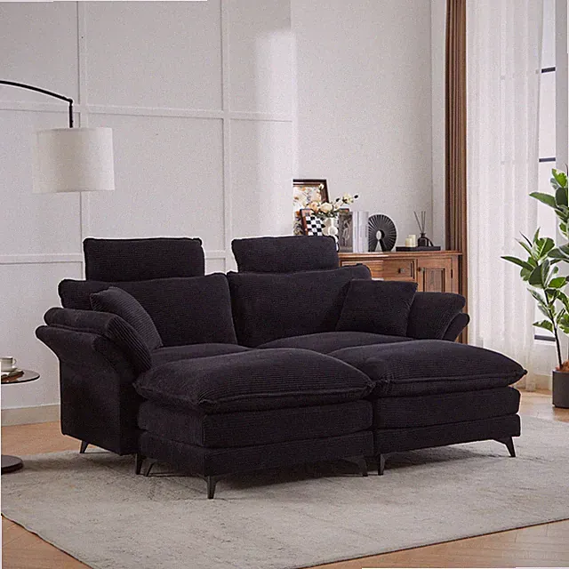Deep Seat Sectional Sofa, Comfortable Cloud Sofa with Ottomans, loveseat Sofa