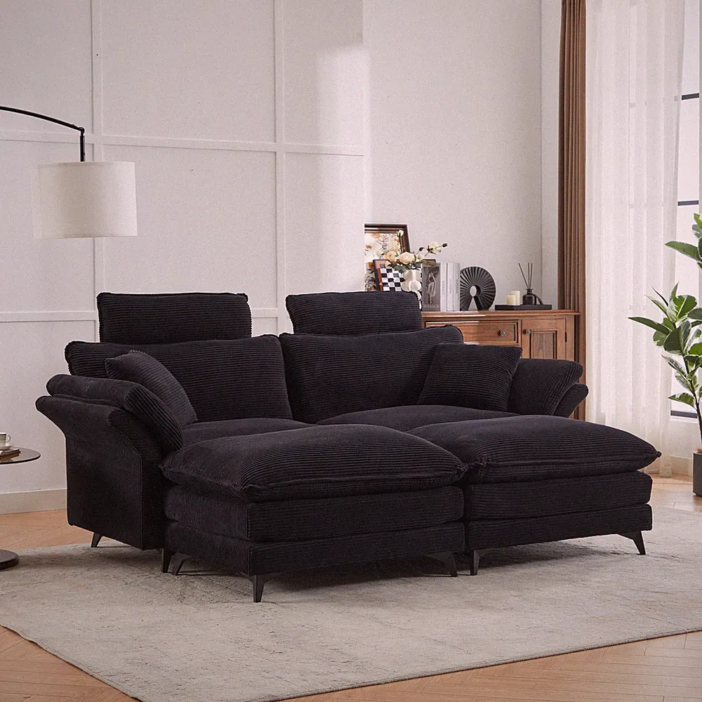 Deep Seat Sectional Sofa, Comfortable Cloud Sofa with Ottomans, loveseat Sofa, 8