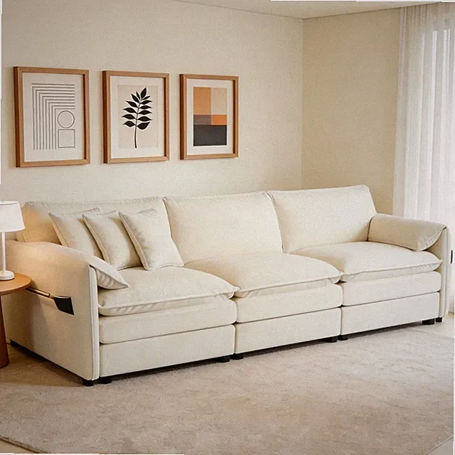 Deep Sectional Sofa, 3 Seater Chenille Cloud Couch, Modern Modular Beige