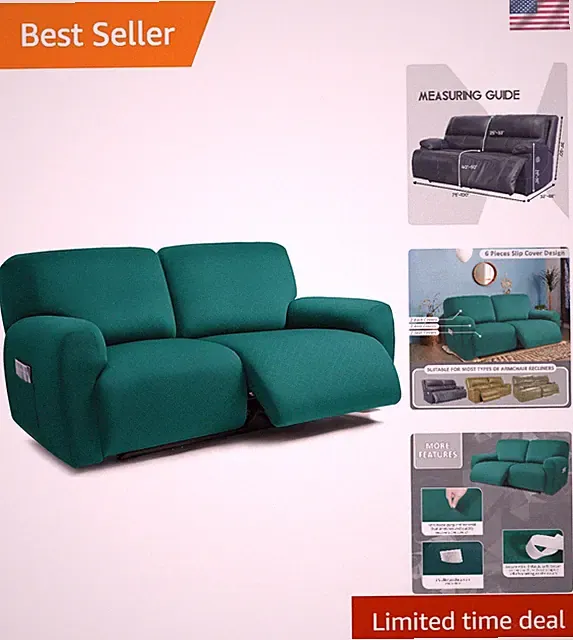 Deep Teal Jacquard 6-Piece Slipcover for Extra Wide Reclining Loveseat (75-100")