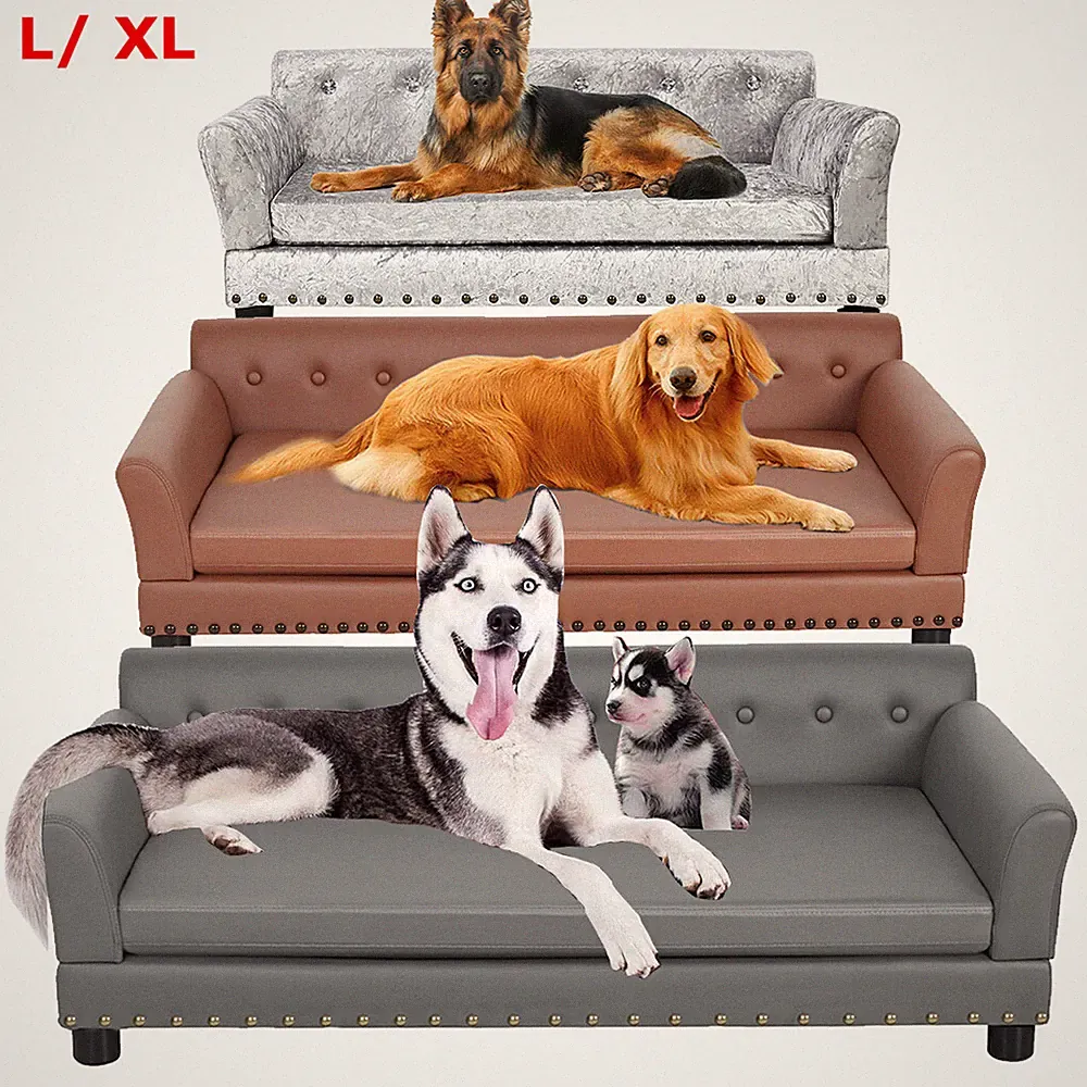 Deluxe Microfiber Leather/ Velvet Dog Sofa Bed Couch Furniture Style Chaise L/XL