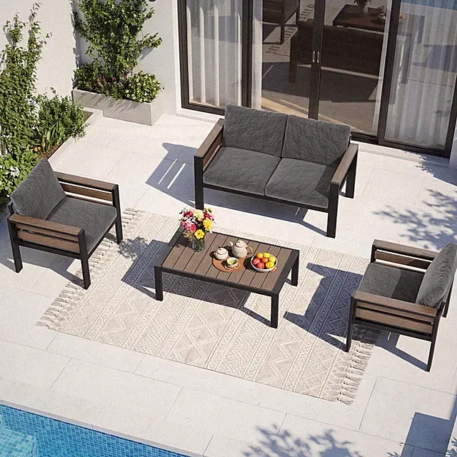Deluxe Outdoor Living Set Include 2 Single Sofas,1 Double Sofa,Long Coffee Table