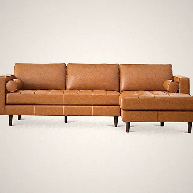 Demi Modern Living Room Top Leather Corner Sectional Couch in Cognac Tan