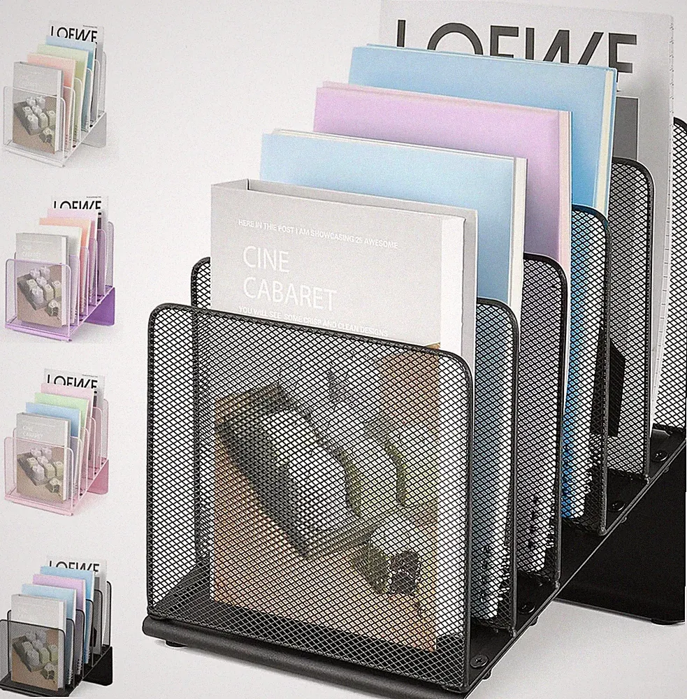 Desk File Organizer with 5 Section Vertical Rack for Home Office Black