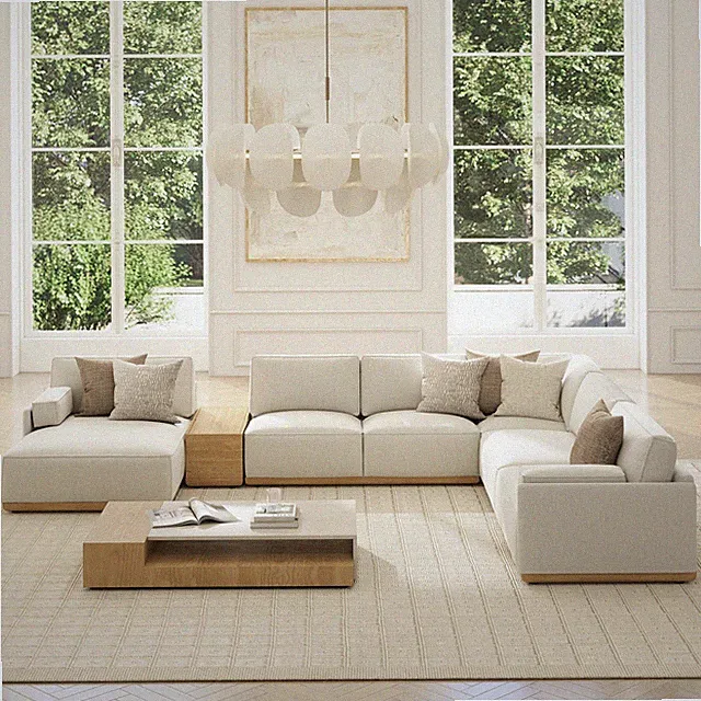 Destin 164" Modular Deep Seat LAF U-Shaped Sectional with Gray-White Chenille