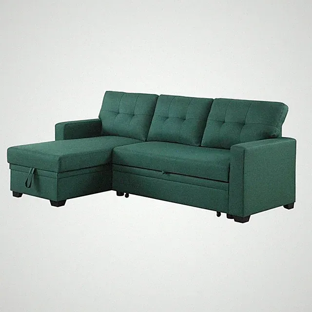 Devion Furniture Polyester Fabric Reversible Sleeper Sectional Sofa-Green