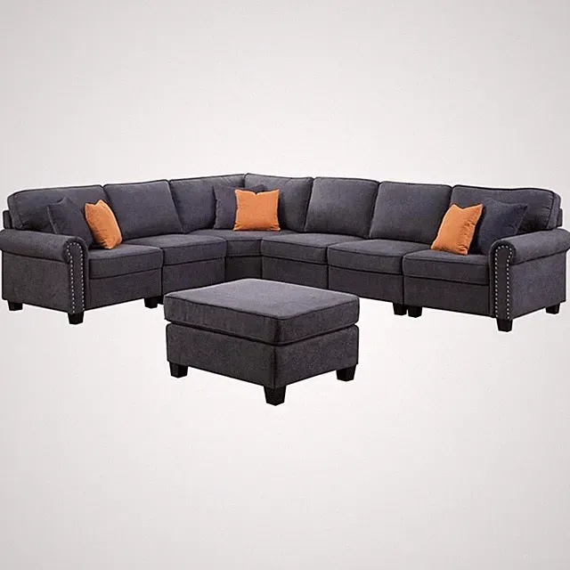 Devion Furniture Woven Fabric U-Shaped Sectional Sofa in Dark Gray