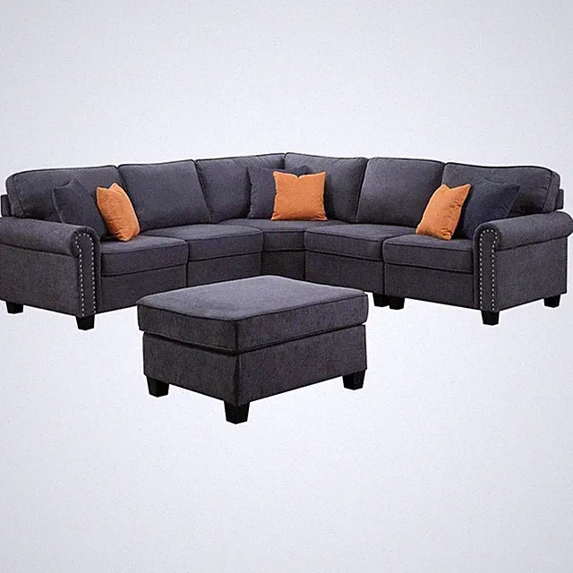 Devion Furniture Woven Fabric U-Shaped Sectional Sofa in Dark Gray