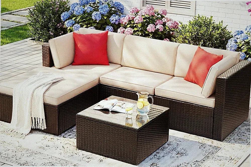 Devoko 5 Pieces Patio Furniture Sets All Weather Outdoor Sectional Patio Sofa Ma
