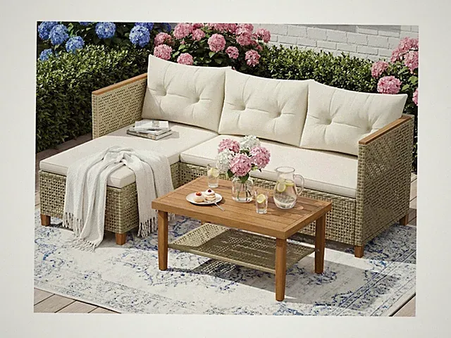 Devoko Wicker Patio Furniture Set, 3 Pieces Outdoor Sofa with Tufted Pillow,P...