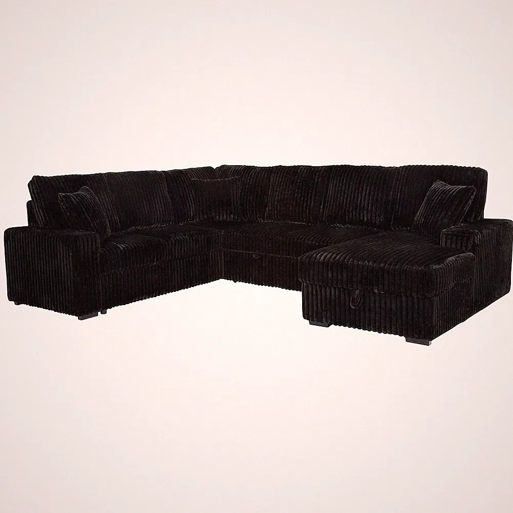 Devonshire Sleeper Sectional Sofa Storage Chaise Black